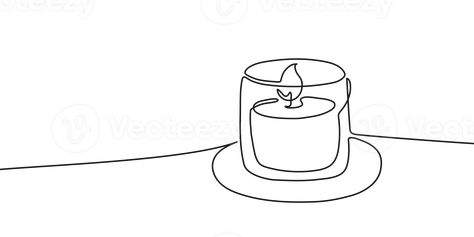 Candle Line Art, Candle In Glass, Line Art Style, Coffee Cup Art, One Line Drawing, Cup Art, Glass Jar, Burning Candle, Line Drawing