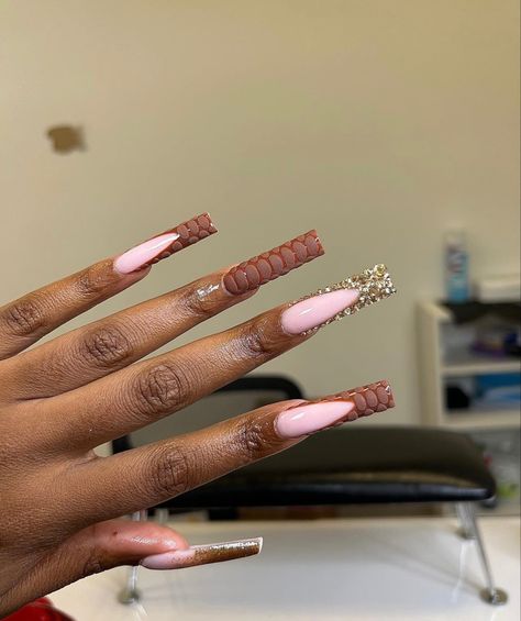 Fall Nails Long, Long Acrylic Nail, Brown Acrylic Nails, Acrylic Nail Shapes, Pretty Toe Nails, Long Acrylic Nail Designs, Colored Acrylic Nails, Her Nails, Work Nails