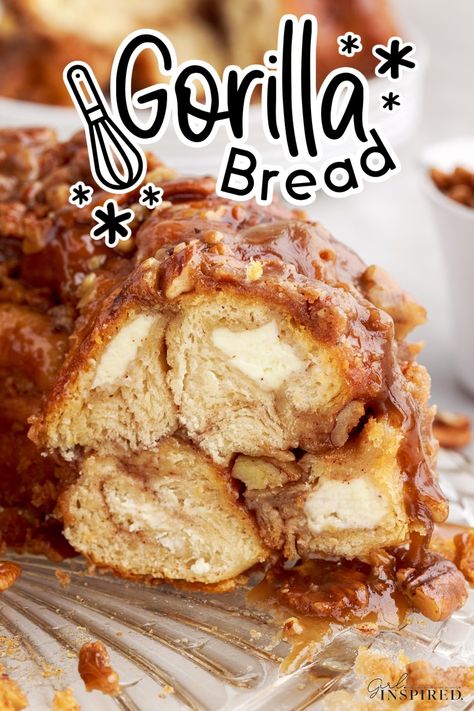 This is the best gorilla bread you have ever tasted. Filled with sweetness from the sugar, cinnamon, and cream cheese. This pull apart bread is fantastic for holidays, brunches, and dessert.