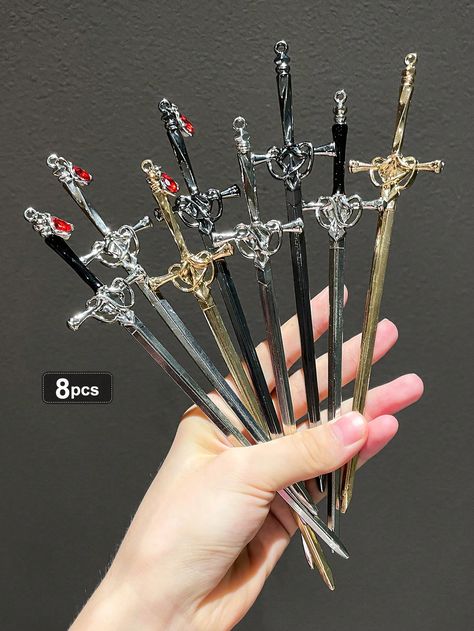 1/4/8pcs Women's Retro Metal Sword Hair Stick Traditional Chinese Hanfu Hairpin Hair Accessories Multicolor Casual,Street   Zinc Alloy    All Women Accessories, size features are:Bust: ,Length: ,Sleeve Length: Chinese Traditional Accessories, Chinese Hairpin Aesthetic, Fairytale Clothes, Chinese Hair Pin, Traditional Chinese Hanfu, Chinese Hairpin, Boho Halloween, Chinese Hair Accessories, Chinese Hairstyle