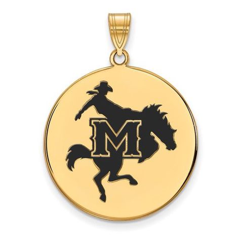 Gold-plated Silver McNeese State University XLarge Enamel Disc Pendant, Manufacturer Part Number: GP003MNS at HomeBello. Trending Necklaces, Initial Pendant Necklace, Bow Jewelry, Large Jewelry, Disc Pendant, Mens Accessories Jewelry, Silver Material, Black Bow, School Spirit