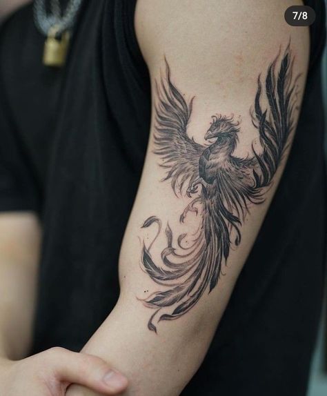 Phoenix Tattoo Men Bicep, Burning Phoenix Tattoo, Tattoos That Represent Change And Growth, Chinese Shoulder Tattoo, Freen Sarocha Tattoo, Phoenix Bird Tattoos Men, Phoenix Tattoo Men Arm, Tattoo That Represents Change, Phoenix Shoulder Tattoo