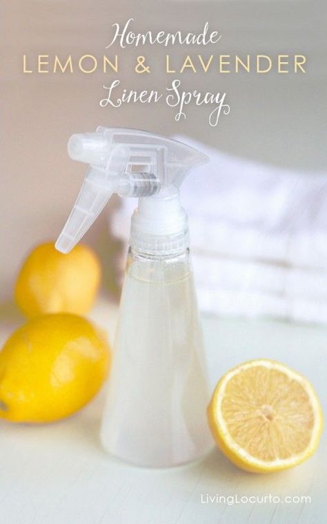 Easy Homemade Lemon & Lavender Linen Spray with Essential Oils. LivingLocurto.com #essentialoils #lavender #hack Diy Linen Spray, Air Freshener Recipes, Lavender Linen Spray, Lavender Linen, Diy Air Freshener, Diy Kosmetik, Diy Sprays, Homemade Cleaning Products, Young Living Oils