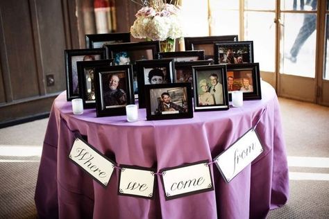 We're swooning over this family photo table! Such a great way to honor your loved ones on the big day. Memorial Table, Sentimental Wedding, Display Family Photos, Mrs Hudson, Framed Photos, Bridal Guide, Class Reunion, Marrying My Best Friend, Wedding Wishes