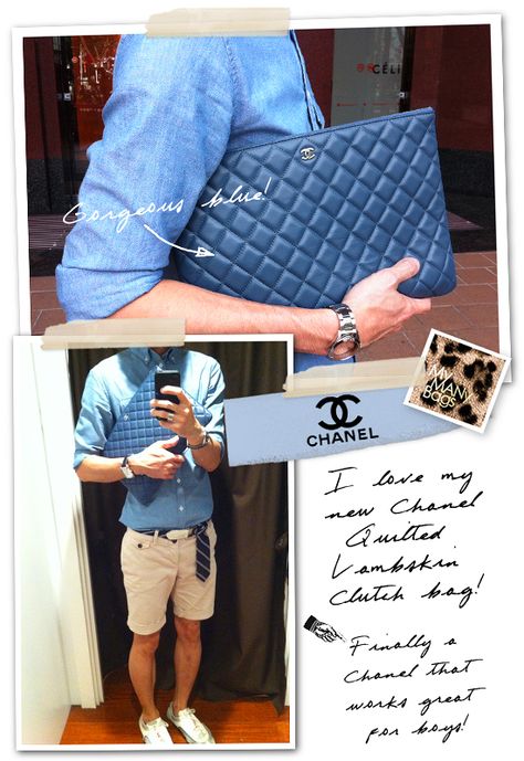 Chanel Quilted Lambskin Clutch Bag Press Kits, Chanel Men, Chanel Clutch, Man Bags, Men Bag, Chanel Inspired, Blue Accessories, Mens Fashion Week, Bag Collection