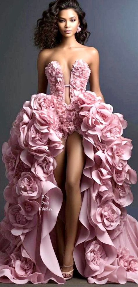 Hot Couture Dress, Dress With Big Flower, Peony Dress, Extra Dress, Lace Princess Wedding Dresses, Dramatic Dresses, Goddess Costume, Fancy Frocks, Bridgetown