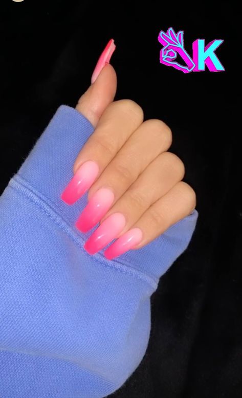 Pink Ombre Acrylic Nails Coffin, Hot Pink Nails Acrylic Coffin, Pink Ombré Acrylic Nails, Pink On Pink Ombre Nails, Hot Pink Nails Ombre, Hot Pink Ombré Nails, Ombre Nails Hot Pink, Hot Pink Ombre Acrylic Nails, Bright Pink Ombré Nails