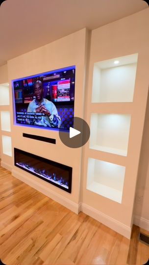 28K views · 2.5K reactions | #explorepage✨ #viralvideos #mediawall #tv #fireplace #homeinspiration #homeimprovement #spenceelectric #youtube #DIY #subcribe | Spence Electric Corp | essencefest · Original audio How To Build Fireplace Tv Wall, Basement Tv Wall Ideas, Diy Fireplace Tv Wall, Tv Wall With Fireplace, Shelves Around Tv, Tv Fireplace, Tv Over Fireplace, Recessed Electric Fireplace, Floating Entertainment Center