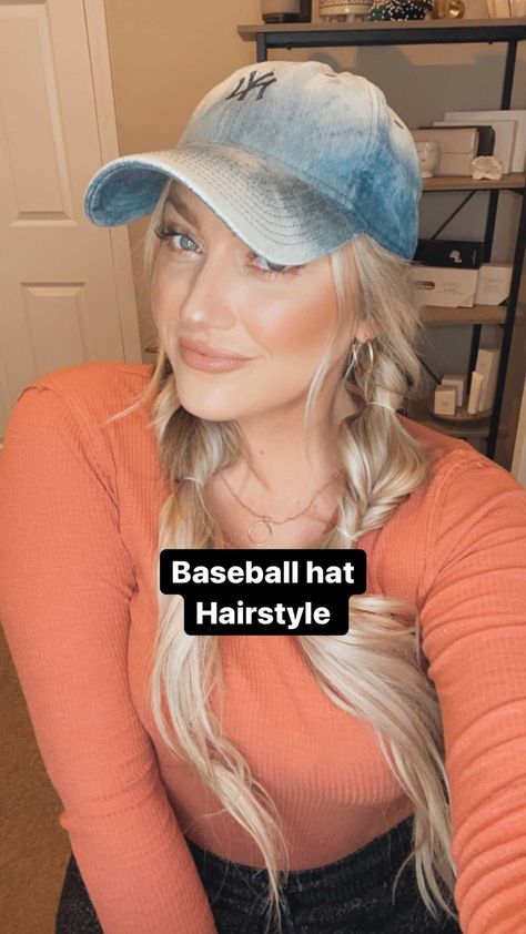 xoxoj.e.n.n.a on Instagram: DOUBLE TAP if you need this hairstyle like me to prolong hair wash day 🤪 tag ya friends, catch my other videos & follow me for more to… Hairstyles With Ball Cap, Half Up Half Down Hair Baseball Hat, Hair With Hats Ball Caps, Cute Hat Hairstyles Ball Caps, Hat With Pigtails Hair, Baseball Hat Pigtails Hairstyles, Ball Cap Ponytail, Ball Cap Hair, Ball Cap Hairstyles