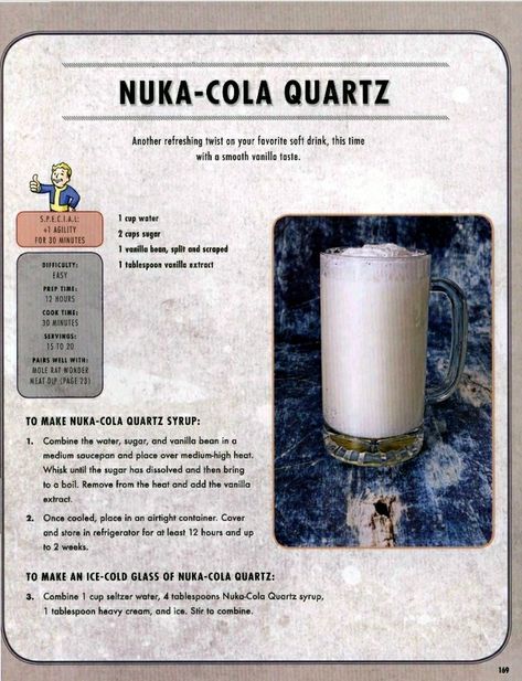 Nuka Cola Quantum Recipe, Fallout Cookbook Recipes, Video Game Inspired Food, Fallout Food Recipe, Fallout Cookbook, Fallout Recipes, Fallout Food, Nuka Cola Recipe, Fallout Birthday