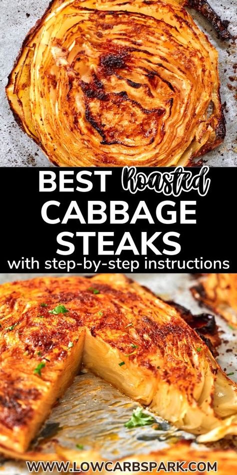 Learn how to make the best roasted cabbage steaks recipe that's perfectly caramelized on the edges and extremely delicious. Ready in less than 40 minutes, this cabbage recipe is a delicious side dish that pairs perfectly with any of your favorite proteins or is as simple as it is for a light lunch recipe. Vegan Cabbage Steaks Recipe, Roasted Cabbage Slices, Sliced Cabbage Recipe, Cabbage And Greens Recipes, What To Make With A Head Of Cabbage, Small Cabbage Recipes, Best Cooked Cabbage Recipe, Cabbage Recipe Roasted, Cabbage Side Recipes