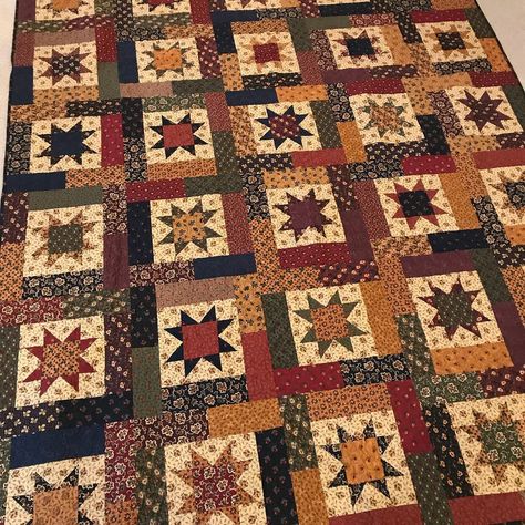 An oldie, but a goodie...., Lucky Star pattern by @atkinsondesigns .....one of the first quilts I made🤭.......used Kansas Troubles… Moda Quilts, Scrap Blocks, Quilt Settings, Reproduction Quilts, Quilt Scraps, Quilt Star, Fall Quilt Patterns, Kim Diehl, Doll Quilts