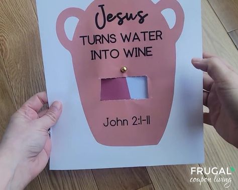 Jesus Turns Water into Wine Bible Craft Wheel for Kids - Print today!Engage your children in the miraculous story of Jesus turning water into wine with this interactive Bible craft wheel. Based on John 2:1-11, this printable craft allows kids to color, cut, and assemble a spinning wheel that illustrates the transformation from water to new wine at the wedding in Cana.Included in this digital download bundle are: Adapted Bible story of Jesus Turns Water into Wine for kids. Black and white copy of God Cares For Us Craft For Kids, Gospel Of Peace Shoes Craft, Childrens Bible Story Lessons, Wedding At Cana Craft For Kids, Esther Sunday School Crafts, Bible Study Crafts For Kids, Jesus Crafts For Teens, Jesus Turns Water Into Wine Craft, Miracles Of Jesus Crafts