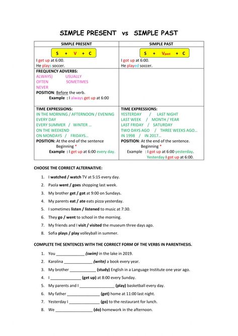 Present Vs Past Simple Worksheets, Simple Present Simple Past Worksheet, Present Past Simple Worksheets, Present Simple Vs Past Simple Worksheet, Present And Past Simple Worksheets, Present Simple And Past Simple Worksheet, Present Simple Vs Past Simple, English Flashcards, Mark Word