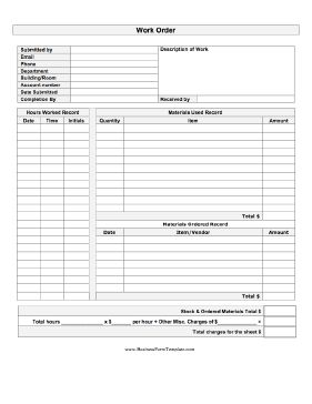 This detailed work order also serves as an invoice and has fields for materials used as well as hours worked. Free to download and print Work Order Form, Free Business Printables, Order Template, Quotation Format, Order Form Template Free, Printable Invoice, Office Organization At Work, Business Printables, Small Business Organization