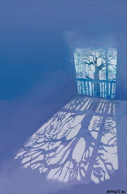 The Almost Moon by Francesca Dottavi Arte Peculiar, Empty Room, The Shadow, Tree Art, الرسومات اللطيفة, The Floor, Painting Inspiration, A Tree, Painting & Drawing