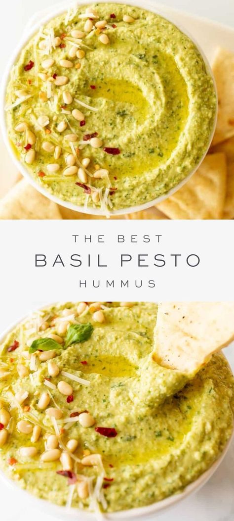 Basil Pesto Hummus, Dips Party, Basil Hummus, Best Hummus Recipe, Pesto Hummus, Hummus Recipes, Easy Hummus Recipe, Creamy Hummus, Hummus Recipe Homemade