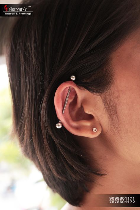 Beautifully Industrial Piercing at Aaryans Ahmedabad..!! Small Coolest Rose Tattoo at Aaryans Ahmedabad..!!!  #piercing #piercingirl #girl #lippircing #piercedgirl #artist #art #piercingftheday##superbpiercing..!!! Artist:- Mahi Tailor Piercing On Small Ears, Industrial Piercing On Small Ears, Small Industrial Piercing, Industrial Piercing Small Ears, Piercing Small Ears, Small Ears, Industrial Piercing, Creative Tattoos, Rose Tattoo