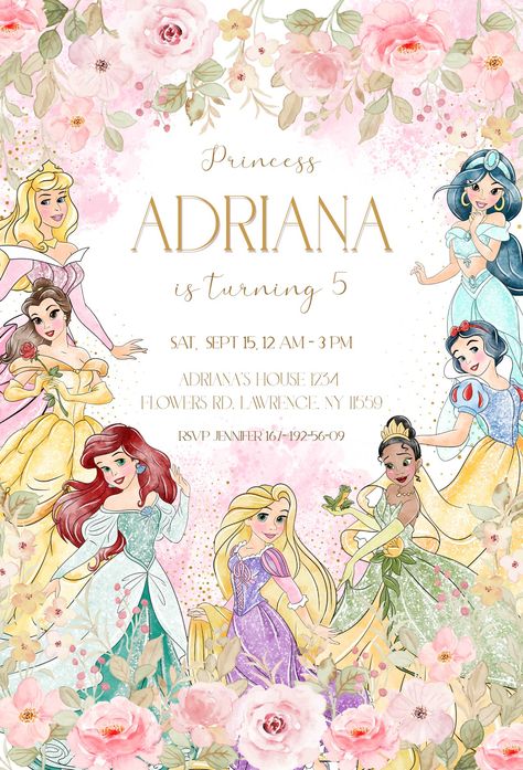 Princess Disney customizable invite template girl | instant download | Share or Print – 4invites Princess Disney Theme Birthday Party, Dinosaur And Princess Party, Princess Bday Theme, Disney Princesses Theme Birthday Party, Princesses Theme Birthday Party, Disney Princess Theme Birthday Party Invitations, Princess Birthday Party Invitations Free, Disney Princesses Party Ideas, Princess Two Year Old Party