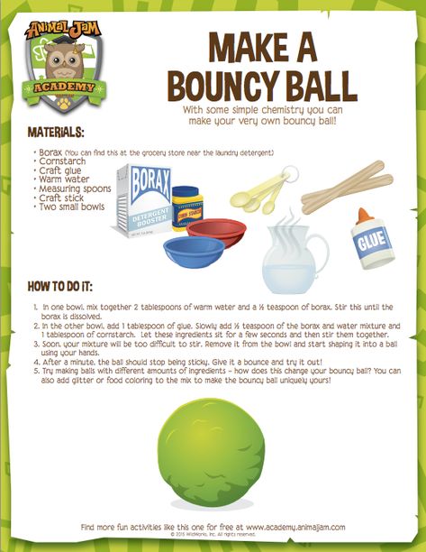 Bouncy Ball - Animal Jam Academy Make A Bouncy Ball, Science Week, Science Camp, Science Birthday, Science Club, Bouncy Ball, Science Party, Kid Experiments, Science Projects For Kids