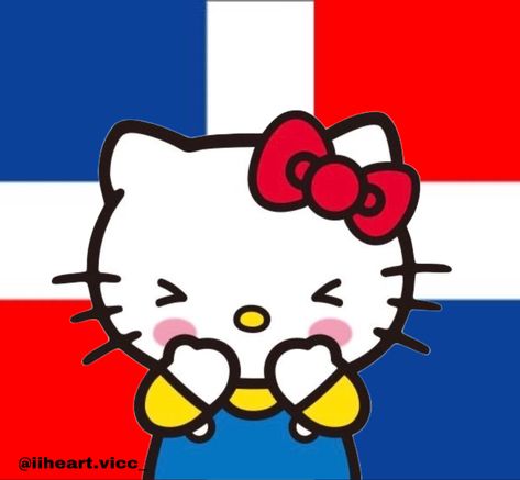 Dominican Flag Aesthetic, Flag Aesthetic, Dominican Flag, Anthropomorphic Animals, Dominican Republic Flag, Hello Kitty House, Kitty Images, Hello Kitty Drawing, Black Cartoon Characters