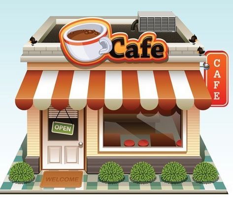 Cartoon City Streets and Buildings Vector Illustration 01 Cafe Icon, Owl Vector, City Cartoon, Shop Illustration, Free Cartoons, Coffee Shop Design, Beautiful Coffee, Home Icon, Art Anime