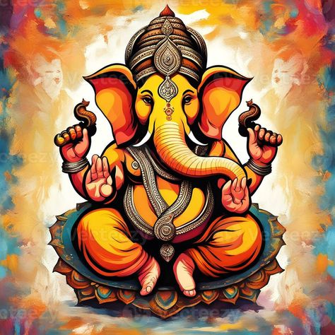 Ganesh--hindu-lord-Ganesha-on-decorative-background--Graphical-poster-modern-art, Lord Ganesha sculpture with decorative elements - ai generative Lord Ganesha Art, Sitting Ganesha, Ganesh Background, Ganesh Poster, Graphical Poster, Ganesha Art Illustration, Ganesha Sculpture, Ganesha Artwork, Ganesha God