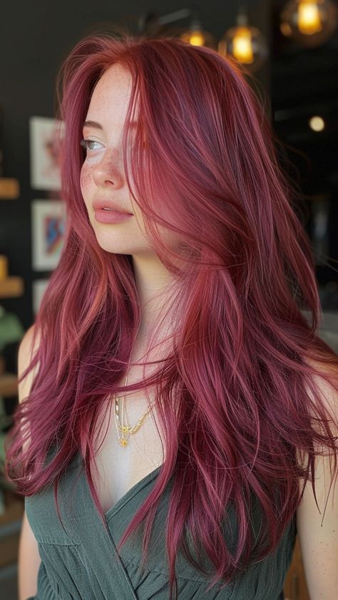 30 Red Hair Color Ideas for the Fearless Fashionista Women's Hair Color Ideas, Red Hair Color Light Skin, Pink Over Red Hair, Fall Hair Fashion Colors, Red Hair Purple Undertone, Rosy Red Hair, Red Hair Unique, Red Raspberry Hair Color, Vivid Color Hair Ideas