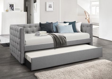 Charlton Home Dangelo Upholstered Twin Daybed with Trundle & Reviews | Wayfair Grey Daybed, Full Size Daybed, Trundle Mattress, Twin Daybed With Trundle, Twin Trundle, Daybed Bedding, Upholstered Daybed, Hillsdale Furniture, Daybed With Trundle