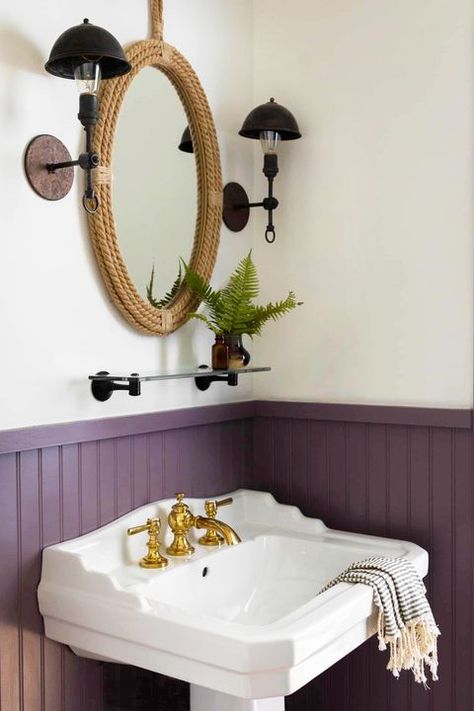 Jul 29, 2020 - Make a small bathroom﻿ feel bigger by emboldening it with a dark, bright, or experimental paint color﻿. Let these 18 small bathroom paint colors lead the way. Lavendar Walls, Purple Bathroom Ideas, Small Bathroom Paint Colors, Clever Bathroom Storage, Small Bathroom Paint, Purple Bathroom, Purple House, Purple Bathrooms, Bathroom Storage Solutions