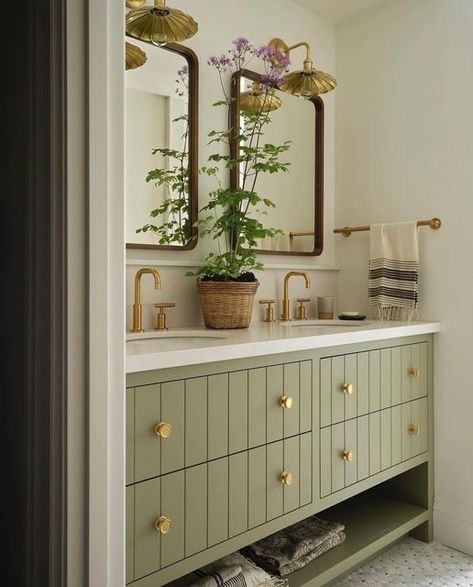 Vivir Design on Instagram: "We truly cannot get enough of the warmth and palette in this @tiffanyleighdesign project. Love the sage green, and of course… we can never resist a good wine room! We hope everyone had a lovely Monday day.

[Photos: @patrickbiller]
[Styling: @_meandmo_]
[Build: @kingsgateconstruction]
.
.
.
.
.
.
.
.
.
.
.
.
.

#smmakelifebeautiful #sodomino #kitchendesign #homewithrue #mysmphome #idcoathome #dailydecordose #design123 #currentdesignsituation #apartmenttherapy #houseenvy #mydomaine #ambularinteriorsaintgotnothingonme #inmydomaine #lonnyliving #designsponge #mycovetedhome #kitchengoals #ruedaily #howvouhome #thenewsouthern #finditstvleit #maketimefordesign #howwedwell #simplystyleyourspace #vogueliving #kitchencrush #mixedfinishes #kitchenlove #flashesofdelight" Save Green Bathroom, Green And Cream Bathroom, Sage Bathroom Ideas, Green Bathroom Cabinets, Light Green Bathroom, Sage Green Bathroom Ideas, Sage Bathroom, Greige Bathroom, Sage Green Bathroom