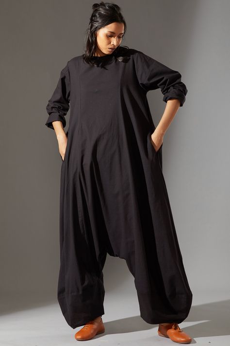 Suga Black, Boat Neck Jumpsuit, Balloon Pants, Cotton Jumpsuit, Linen Style, Black Jumpsuit, Ethical Fashion, Western Wear, Aza Fashion