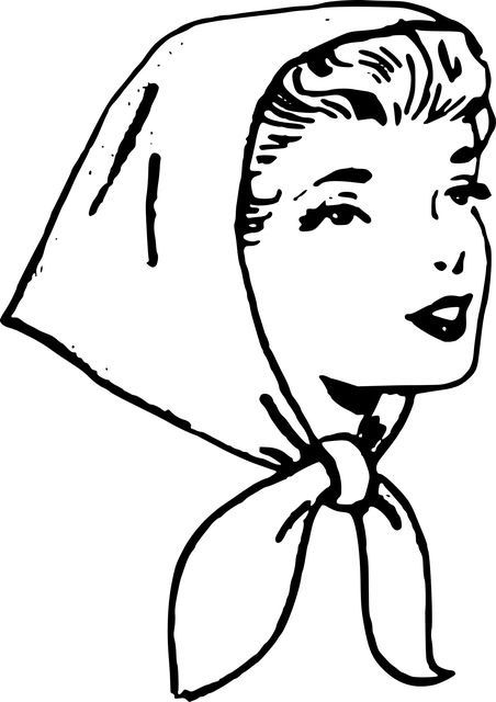 Free vector graphic: Female, Head, Lady, Scarf, People - Free Image on Pixabay - 1299994 Head Scarf Illustration, Head Scarf Drawing, Headscarf Drawing, Scarf Drawing, Clip Art Black And White, Retro Scarf, Head Bandana, Ladies Head Scarf, Pin Up Tattoos