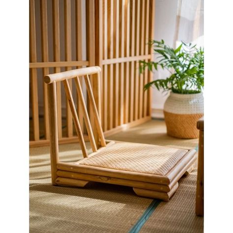 Japanese Low Chair, Tatami Chair, Japanese Floor Seating, Japanese Chair, Chair Drawing, Balcony Chairs, Low Chair, Japanese Interior Design, Creative Tables