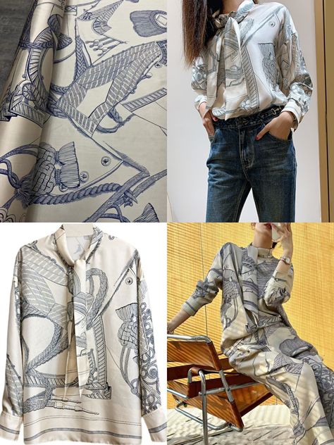 Silk Shirt Pattern, Silk Shirt Outfit, Luxury Shirts, Silk Fabric Dress, Fashion Design Sketchbook, Night Dresses, Print Ideas, Illustration Fashion Design, Shorts Pants