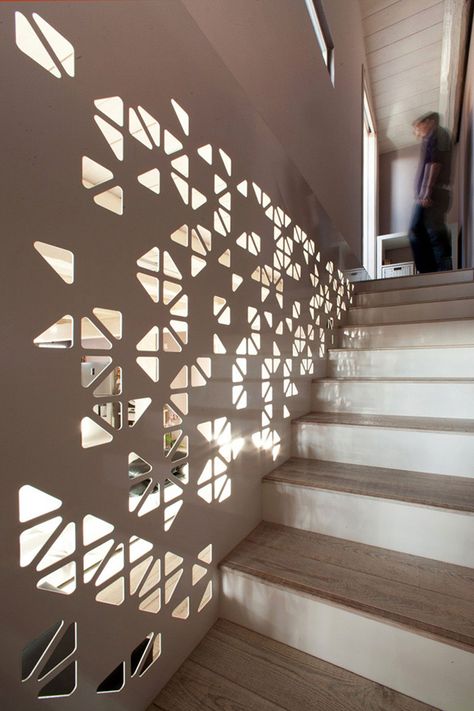 design trends for 2014 like this wall and an interesting ceiling installation. Design Interior Modern, Metal Room Divider, Laser Cut Screens, Stair Case, Room Divider Screen, Lan Can, Metal Screen, Perforated Metal, Interior Paint Colors