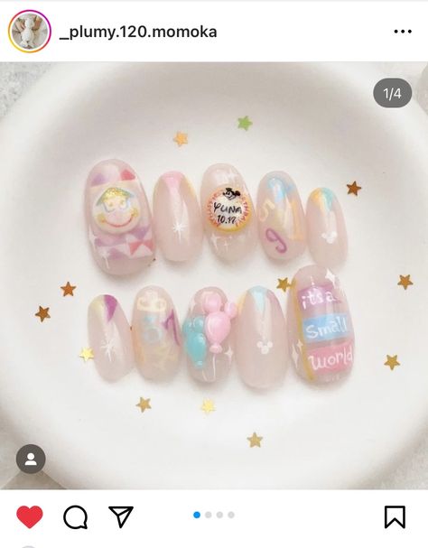 Small World Nails, World Nails, Its A Small World, Food Nails, Disney Nails, Birthday Nails, Disney Food, Woman Painting, Cute Disney