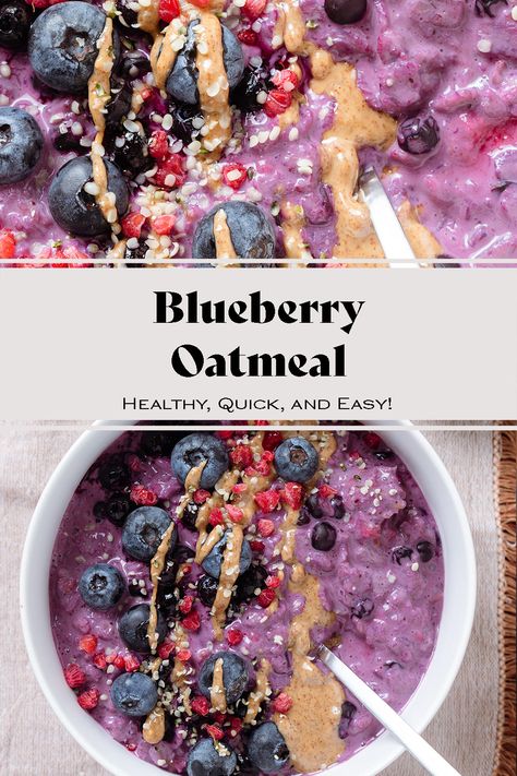 This blueberry oatmeal is incredibly easy to make and so creamy and flavorful! You can make it fully vegan and it's really versatile - use any berries you like! Top with more berries, nut butter, and seeds or nuts. The best oatmeal you'll make this week and our go-to! Oats With Milk, The Best Oatmeal, Berry Oatmeal, Blueberry Overnight Oats, Breakfast Oatmeal, Blueberry Oatmeal, Plant Based Breakfast, Best Oatmeal, Strawberry Blueberry