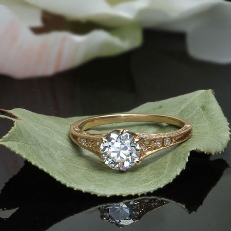 Engagement Ring Filigree Band, Round Vintage Engagement Rings, Edwardian Rings, Edwardian Engagement Ring Gold, 1920 Engagement Ring, Old European Cut Engagement Ring, Estate Wedding Ring, 1920s Engagement Ring, Cathedral Engagement Rings