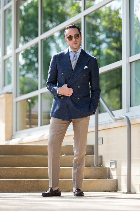 How To Style Linen Pants, Style Linen Pants, He Spoke Style, Oliver Peoples Sunglasses, Khaki Trousers, First Response, Navy Outfit, Men's Outfits, Pants Brown