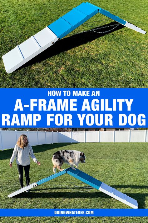 Diy Dog Agility Ramp, Puppy Agility Diy, Dog A Frame Diy, Diy Dog Obstacle Course Outdoors, Homemade Dog Agility Course, Small Space Agility Course, Puppy Obstacle Course Diy, Diy Agility Course For Dogs, Diy Dog Platform