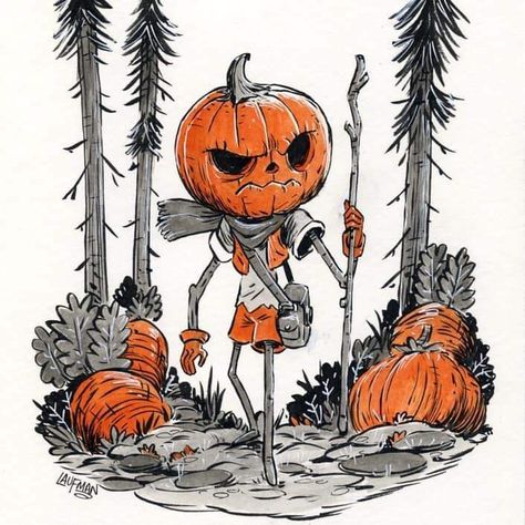 Derek Laufman, Scary Scarecrow, Pumpkin Drawing, Halloween Illustration, Halloween Inspiration, Environment Concept Art, Halloween Art, Ink Drawing, Illustrations Posters