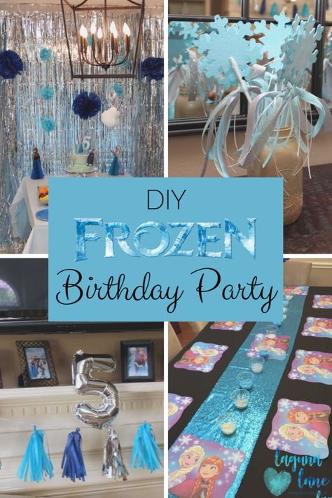 Throw a birthday party fit for Elsa herself without a royal budget. Check out my tips for a DIY Frozen birthday party - on a budget!  Crafts, decorations, favors, and more are included! | Laguna Lane Diy Frozen Birthday Party, Frozen Birthday Decorations, Birthday Party On A Budget, Frozen 3rd Birthday, Frozen Birthday Party Decorations, Elsa Birthday Party, Frozen Decorations, Frozen Bday Party, Frozen Party Decorations