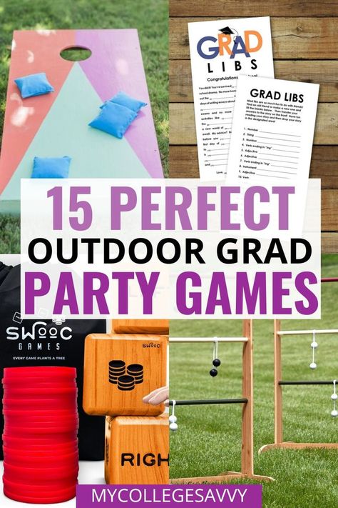 These graduation party games would be so perfect at an outdoor grad party! Graduation Party Activities, Party Games To Play, Outdoor Graduation Party, Boys Graduation Party, Graduation Activities, High School Graduation Party Decorations, Graduation Games, Backyard Graduation Party, Graduation Party Games