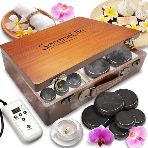 yleUsa Hot Stones Massage Kit with Warmer - Warm Round Basalt Stone Massaging Set Portable Heater, 6 Large, Small Rocks, Digital Controller, For Professional And Home Spa Therapy (PSLMSGST70B) Massage Kit, Basalt Rock, Spa Therapy, Basalt Stone, Black Basalt, Massage Stones, Hot Stone Massage, Stone Massage, Hot Stones