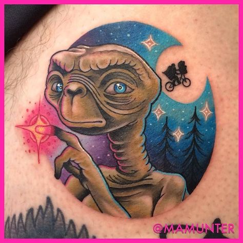 Alien Movie Tattoo Ideas, New School Alien Tattoo, Pennsylvania Tattoo, Alien Abduction Tattoo, Creepy Alien Tattoo, Alien In Spaceship Tattoo, E T The Extra Terrestrial, E.t Tattoo, Et The Extra Terrestrial