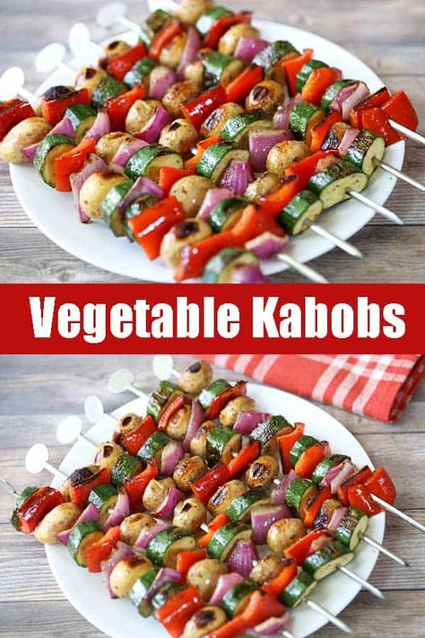 Grilled Vegetable Kabobs with Balsamic Vinegar | Healthy Recipes Blog Vegetable Kabab Recipe, Vegetable Kebabs On The Grill, Vegetable Kabobs On The Grill, Veggie Kabobs On The Grill, Grilled Veggie Kabobs, Grilled Vegetable Kabobs, Grill Vegetables, Grilled Vegetable Recipes, Vegetable Kebabs