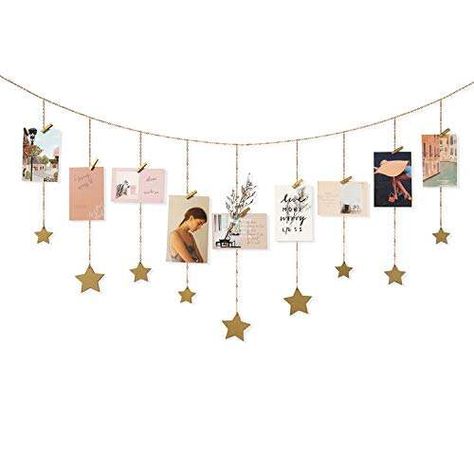 other sellers Stars Banner, Hanging Photo Display, Stars Garland, Holiday Card Display, Dorms Decor, Photo Wall Hanging, Frame Collage, Wood Clips, Girls Room Wall Art