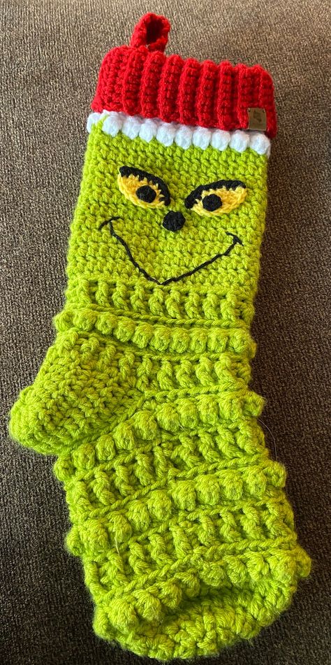 Crocheted Grinch Stocking Handmade Made to Order - Etsy Christmas Stocking Pattern Free Crochet, Crocheted Grinch, Grinch Stocking, Pinterest Gifts, Crocheted Stocking, Grinch Pattern, Crochet Knowledge, Stocking Pattern Free, Xmas Crochet