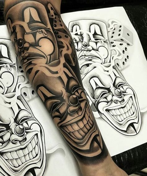 Tattoo Chicano Style, Cholo Tattoo, Half Sleeve Tattoo Stencils, Chicano Tattoos Sleeve, Gangsta Tattoos, Money Tattoo, Clown Tattoo, Chicano Style Tattoo, Forarm Tattoos